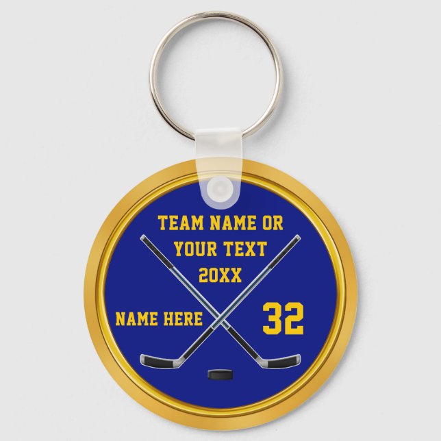 Blue and Gold Hockey Keychain Gifts PERSONALIZED (Front)