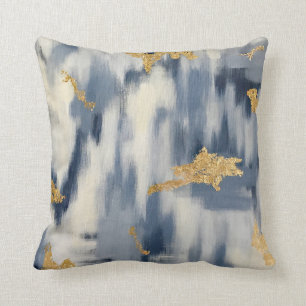 Blue and Gold Ikat Abstract Throw Pillow