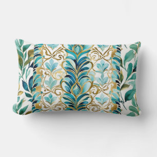 Blue and gold. Leaves and flourishes, stripes  Lumbar Pillow