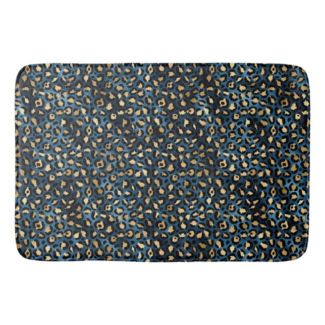 Blue and Gold Leopard Series Design 1 Bath Mat (Front)