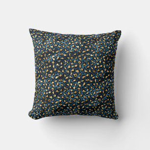 Blue and Gold Leopard Series Design 1 Throw Pillow