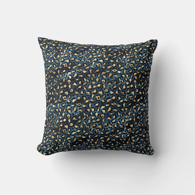Blue and Gold Leopard Series Design 1 Throw Pillow (Front)