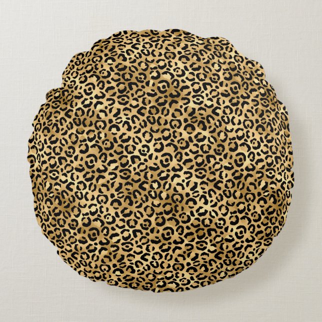 Blue and Gold Leopard Series Design 2 Round Pillow (Front)