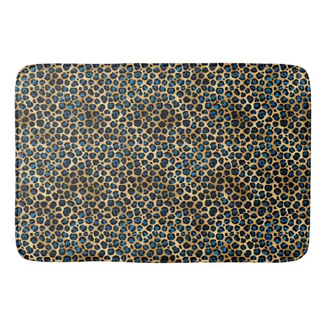 Blue and Gold Leopard Series Design 4 Bath Mat (Front)