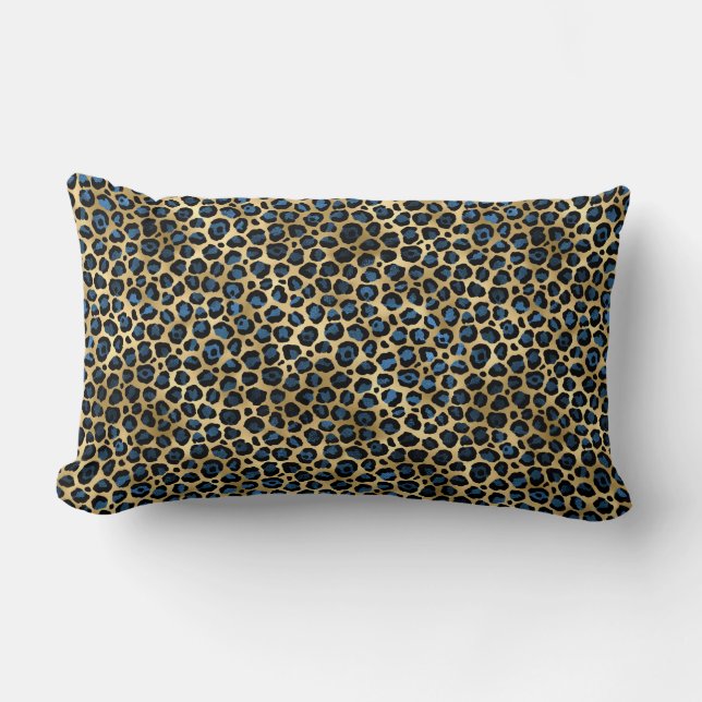 Blue and Gold Leopard Series Design 4 Lumbar Pillow (Front)