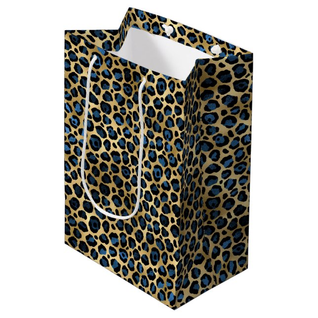 Blue and Gold Leopard Series Design 4 Medium Gift Bag (Front Angled)