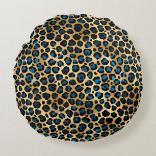 Blue and Gold Leopard Series Design 4 Round Pillow
