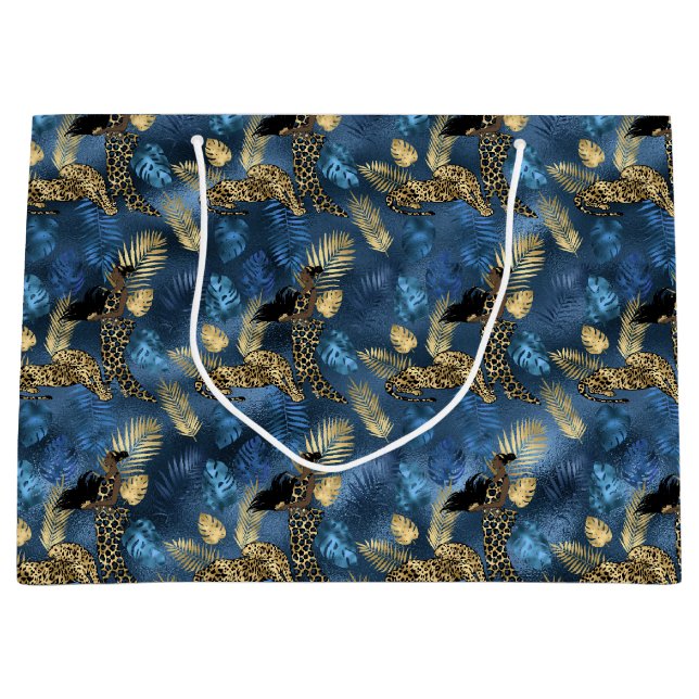 Blue and Gold Leopard Series Design 6 Large Gift Bag (Front)