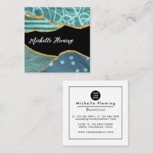 Blue and Gold Linen Fabric Denim Square Business S Square Business Card