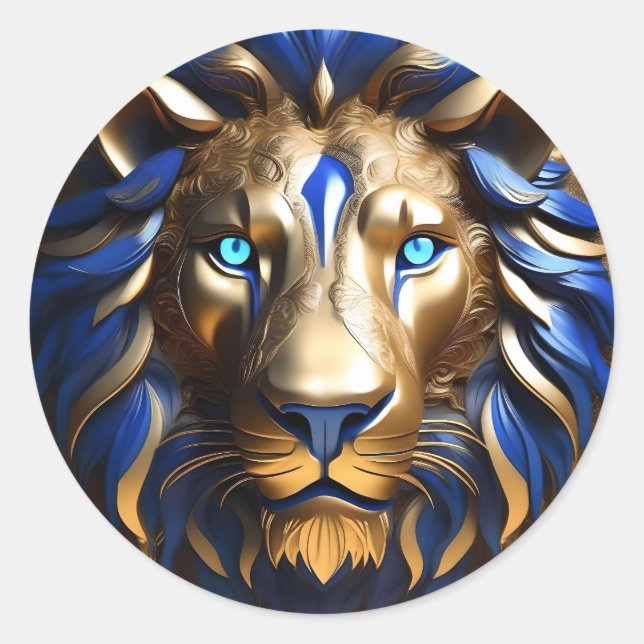 Blue And Gold Lion Head, Classic Round Sticker (Front)