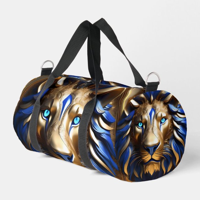 Blue And Gold Lion Head, Duffle Bag (Left Corner)