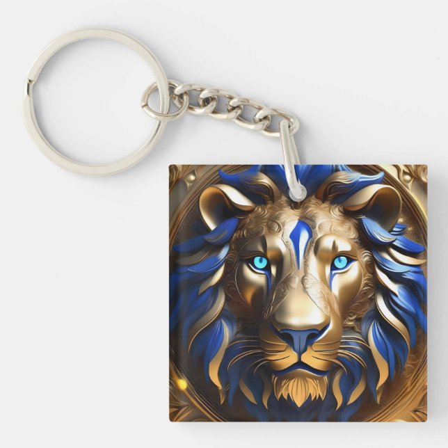Blue And Gold Lion Head, Keychain (Front)
