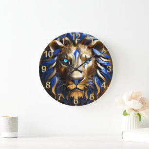 Blue And Gold Lion Head, Large Clock