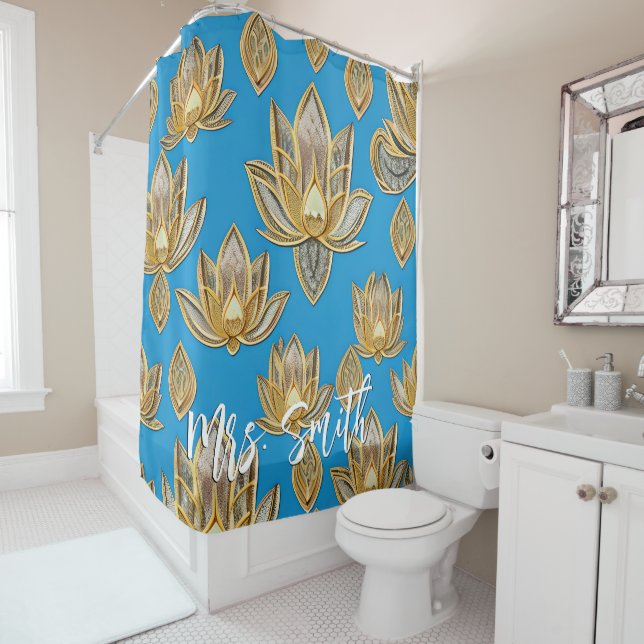 Blue and Gold Lotus Pattern with Custom Name (In Situ)