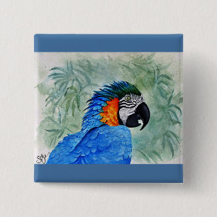 Blue and Gold Macaw 2 Inch Square Button
