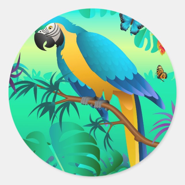 blue and gold macaw classic round sticker (Front)