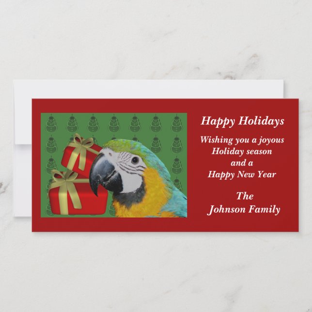 Blue And Gold Macaw Parrot Christmas Holiday Card (Front)