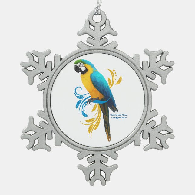 Blue and Gold Macaw Snowflake Ornament (Front)
