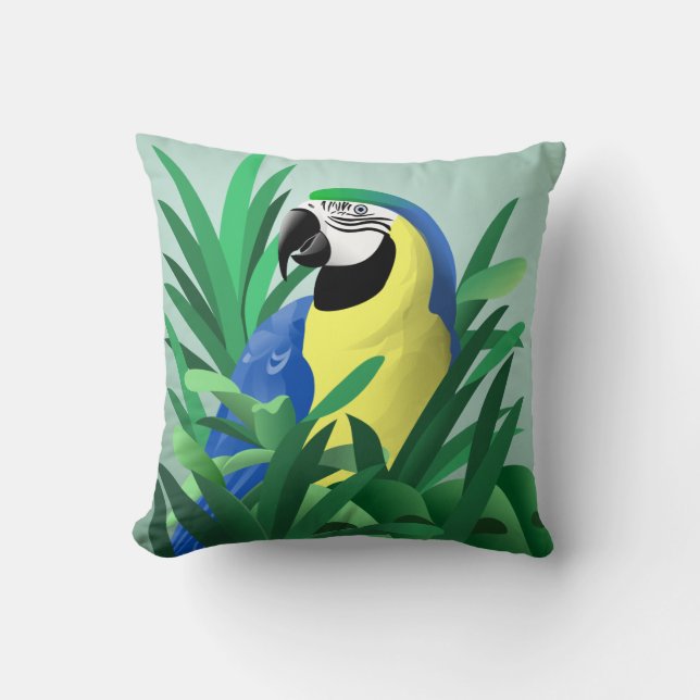 Blue and Gold Macaw Throw Pillow (Front)