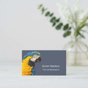 Blue and gold macaw watercolor painting business card