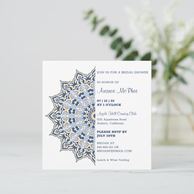 Blue and Gold Mandala Bridal Shower Invitation (Standing Front)