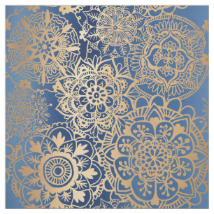 Blue and Gold Mandala Pattern Fabric
