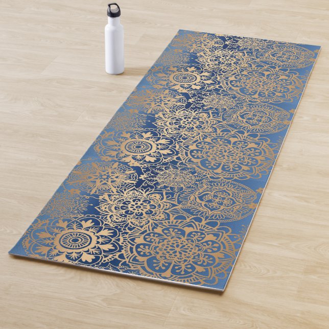 Blue and Gold Mandala Pattern Yoga Mat (In Situ)