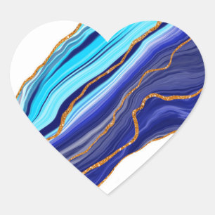 Blue and Gold Marble Art Heart Sticker