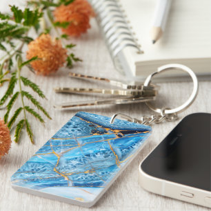 Blue and Gold Marble Keychain