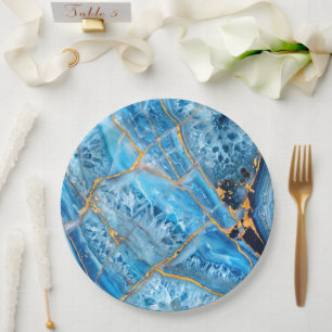 Blue and Gold Marble Paper Plate