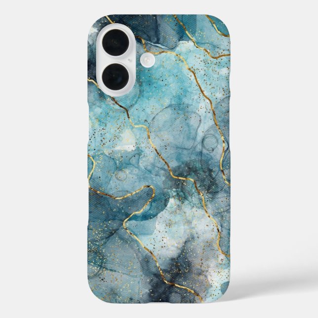 Blue and Gold Marble Pattern iPhone Case (Back)