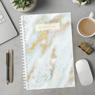 Blue and Gold Marble Personalized Name Custom Planner