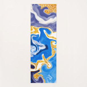 Blue and Gold Marble Swirls Fluid Art Yoga Mat