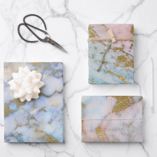 Blue and Gold Marble Wrapping Paper Sheet