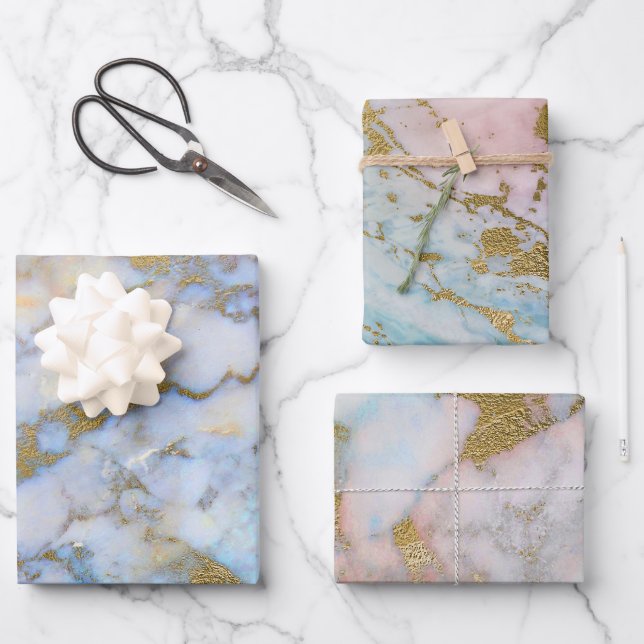 Blue and Gold Marble Wrapping Paper Sheet (Front)