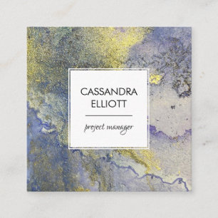Blue and Gold Marbled Abstract Liquid Art Square Business Card