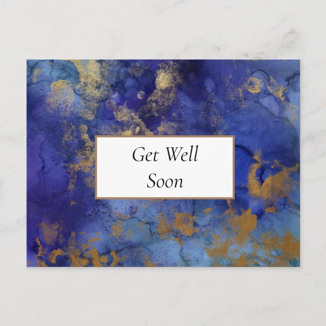 Blue And Gold Marbled Get Well  Postcard (Front)