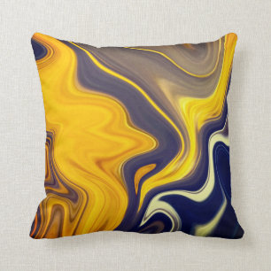 Blue and Gold Marbled Throw Pillow