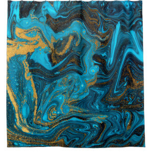Blue and gold marbling pattern. Golden marble liqu