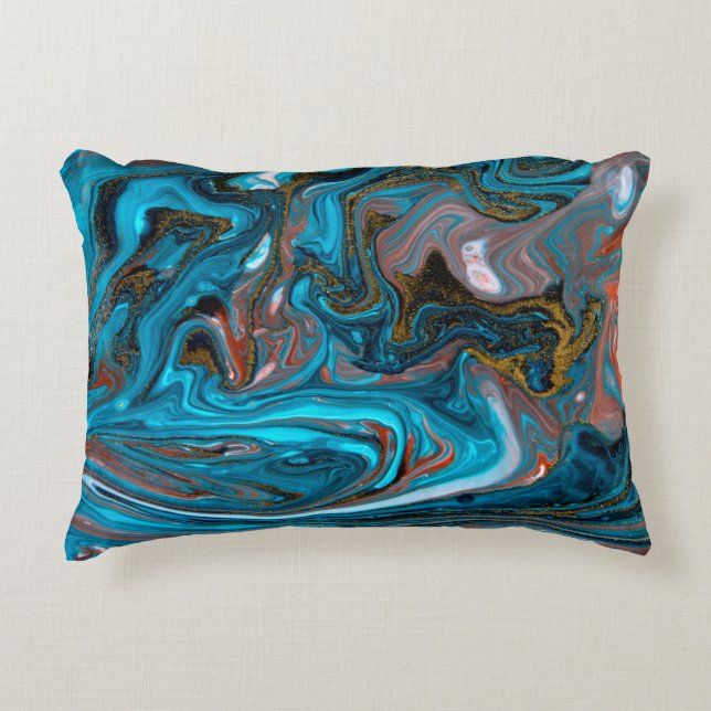 Blue and gold marbling pattern. Golden marble liqu Accent Pillow (Front)