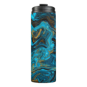 Blue and gold marbling pattern. Golden marble liqu Thermal Tumbler