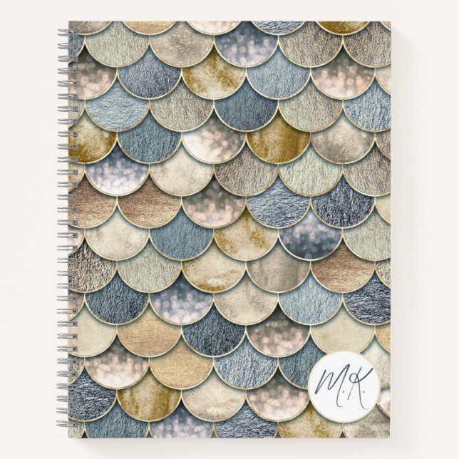 Blue and Gold Mermaid Scales Journal Notebook (Front)