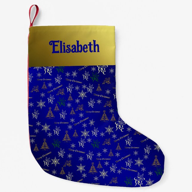 blue and gold merry christmas stocking (Front)