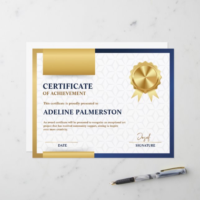 Blue and Gold Modern Achievement Certificate  (Front/Back In Situ)