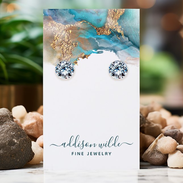 Blue And Gold Modern Art Jewellery Earring Display Business Card (Creator Uploaded)