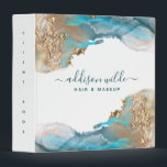 Blue And Gold Modern Art Liquid Watercolor Ink Binder<br><div class="desc">Blue And Gold Modern Art Liquid Watercolor Ink 3 ring binder. Elegant alcohol ink hand lettered style calligraphy script professional design. Perfect for makeup artists,  hair stylists,  cosmetologists,  and more!</div>