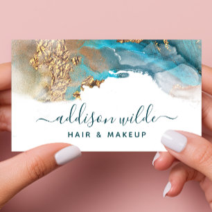 Blue And Gold Modern Art Liquid Watercolor Ink Business Card