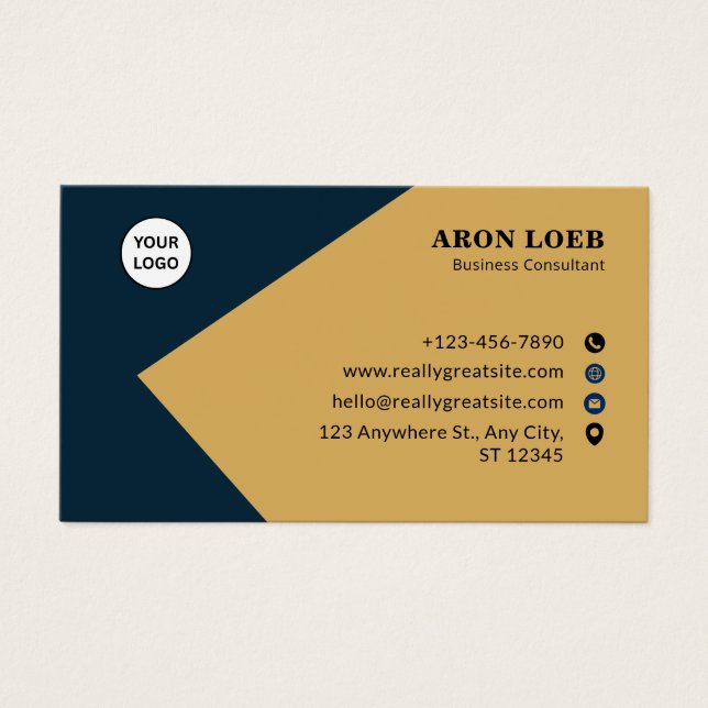 Blue and Gold Modern Corporate Business Card (Front)