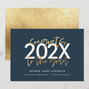 Blue and gold modern script stylish graduation 