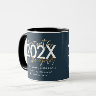 Blue and gold modern script stylish graduation mug